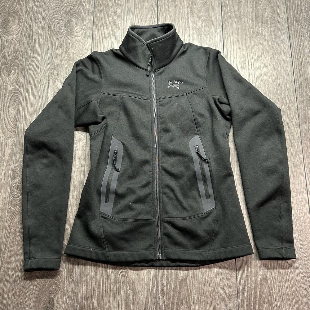 Arcteryx Womens XS Black Full Zip Fleece Jacket Mock Neck Laminated Pockets